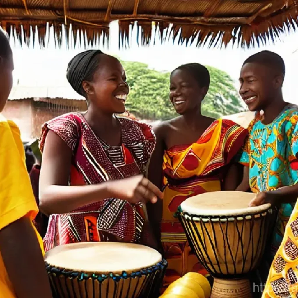 토고 민속춤과 음악 - **Prompt 1: The Vibrant Heartbeat of Togolese Daily Life** "A bustling, vibrant Togolese village...