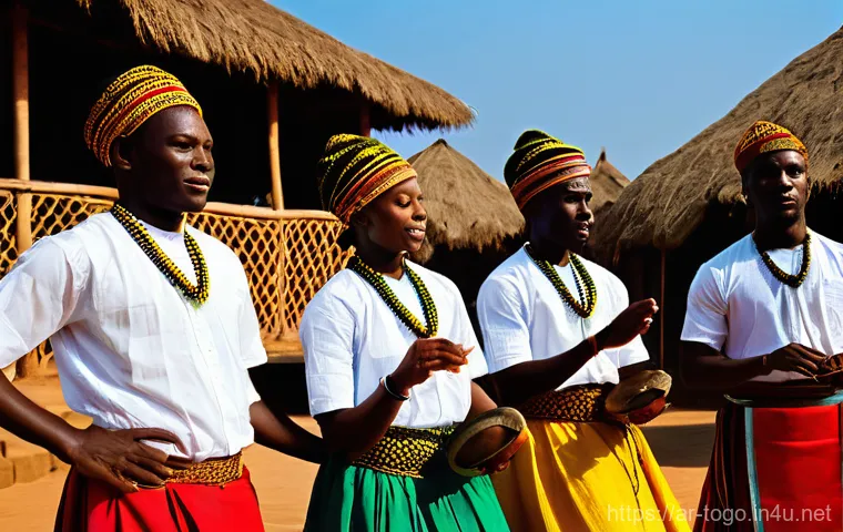토고 민속춤과 음악 - **Prompt 1: The Vibrant Heartbeat of Togolese Daily Life** "A bustling, vibrant Togolese village...