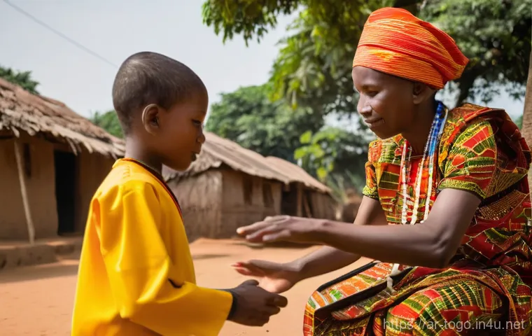 토고 민속춤과 음악 - **Prompt 2: Sacred Harmony of Togolese Dance and Music** "A powerful and harmonious scene depict...