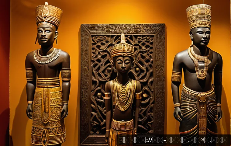 토고 국립 박물관 - A detailed museum interior in Togo showcasing ancient wooden statues representing African deities an...